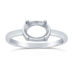 Sterling Silver Side Set Oval Ring Mounting, 6x4 to 8x6 Oval Faceted, 4 Prong Pre-Notched Offset Blank Ring Size 6-8