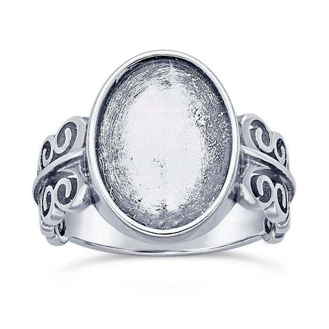 Sterling Silver Filigree 14x10 mm Oval Cabochon Ring Mounting, blank Cab (Cabochon) setting Size 7 to 8, 6876477
