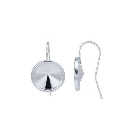 Sterling Silver 12mm Round Rivoli Ear Wire Mounting, Round Swarovski Earrings, Blank Setting, Dangle, Hook, 614509