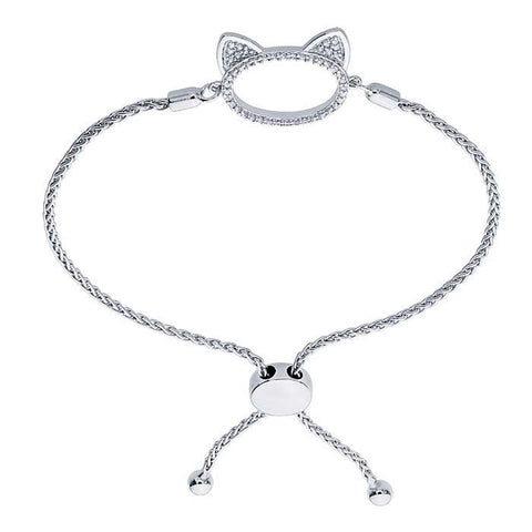 Sterling Silver CZ-Set Cat-Face Bracelet, Adjustable, Gift for her, Children's, Designer, 617361