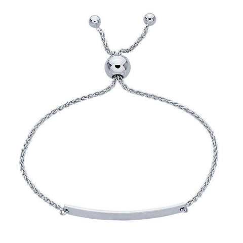 Sterling Silver Rhodium-Plated ID Bracelet, Adjustable, Engraving, DYI Jewelry, Custom Made, 617225