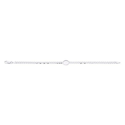 Sterling Silver 3.7mm Diamond-Cut Curb Chain Bracelet with 10 x 8mm Oval Bezel, Cab (Cabochon), Blank Mounting, DYI Jewelry, Custom 6164977