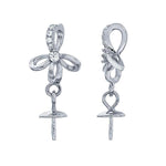 Sterling Silver Rhodium-Plated CZ-Set Ribbon Pendant with Pearl Mounting For Half-Drilled Pearls, Custom, Semi-Mount, 617293