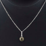 Sterling Silver Rhodium-Plated CZ-Set Pearl Pendant Mounting For Half-Drilled Pearls, Custom, Semi-Mount, 613688
