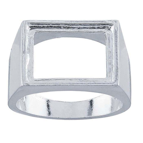 Sterling Silver 16 x 12mm Cushion Buff-Top Ring Mounting, Emerald Cut Cab (Cabochon) DYI Jewelry, Empty Ring, Carving, Engraving, 92026310