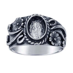 Sterling Silver 8 x 6mm Oval Cabochon Oxidized Ring Mounting blank Cab (Cabochon) setting Size 7, 9653477