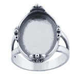 Sterling Silver Fleur-de-Lis Accent 18x13 mm Oval Ring Mounting,  blank Cab (Cabochon) setting Size 7 to 8, 6871497