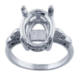 Sterling Silver 8x6 to 14x10 Oval Scroll Ring Mounting, Oval Faceted, 4 Prong Pre-Notched Offset Blank Ring Size 5 to 8