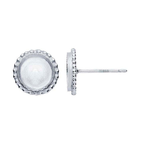 Sterling Silver 6-12mm Round Beaded-Edge Cabochon Post Earring Mounting, Round Cabochon Earrings, Blank Setting, Stud