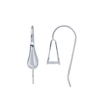 Sterling Silver Teardrop Ear Wire with Pinch Mounting, Briolette Bead Earrings, Blank Setting, Hook