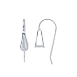 Sterling Silver Teardrop Ear Wire with Pinch Mounting, Briolette Bead Earrings, Blank Setting, Hook