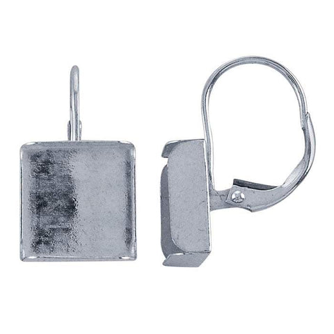 Sterling Silver Lever-Back 10mm Square Cabochon Ear Wire Mounting, Square Cabochon Earrings, Blank Setting, Stud, 697781
