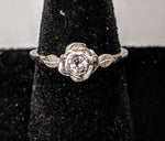 Solid Sterling Silver or Solid 14kt White, Yellow or Rose Gold Flower Rose with Leaves Ring, Natural Gemstone, Promise Ring, Size 4-7