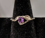 Flower and Leaf Ring, Natural Garnet, Amethyst, Citrine, Blue Topaz, or Peridot, 4mm Round, Solid Sterling Silver,Size 7