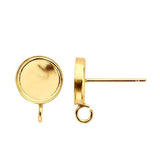 14/20 Yellow Gold-Filled 6mm to 10mm Round Cabochon Post Earring Mountings with Open Ring, Round Cabochon Earrings, Blank Setting, Stud