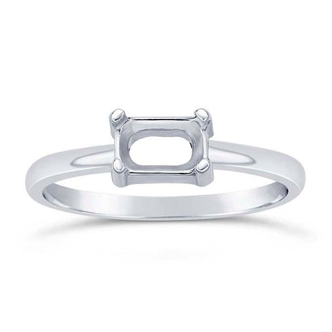 Sterling Silver 6x4, 7x5, 8x6mm Octagon Ring Side Set Mounting, Emerald Cut Faceted, 4 Prong Blank Ring Size 6 or 7