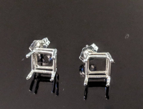 Solid Sterling Silver or 14kt Gold 1 Set (2 pieces) 6mm-11mm Square Earrings Setting, Made in USA 162-070/142-070