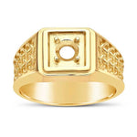 14K Yellow Gold Woven 5mm Round Ring Mounting, Men's blank Faceted Round, setting Size 9 to 11