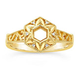 14K Yellow Gold 5mm Hexagon Faceted Ring Mounting, blank Cab (Cabochon) setting Size 6, 7, or 8
