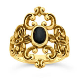 14K Yellow Gold Filigree 6 x 4mm Round Cabochon Ring Mounting, blank Cab (Cabochon) setting Size 6, 7, or 8