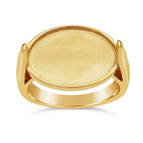 14K Yellow Gold 16 x 12mm Oval Cabochon Ring Mounting, blank Cab (Cabochon) setting Size 7