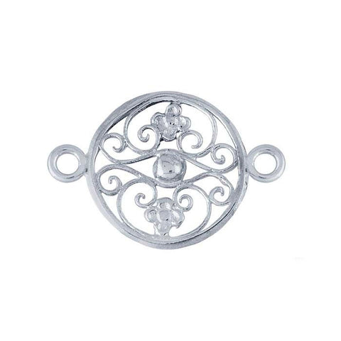 Sterling Silver Filigree Floral Round Link Component, DYI, Custom, Package of 2