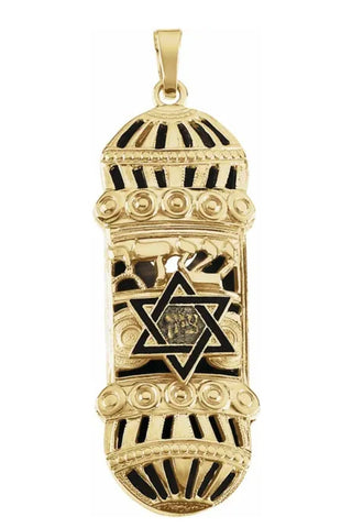 Sterling Silver, 14kt Yellow Solid Gold, 37x13 mm Mezuzah Pendant. Solid Gold