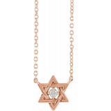 Sterling Silver, 14kt Solid Gold, Platinum, 03 CT Diamond Petite Star of David 18" Necklace.  Solid Gold