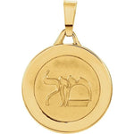 14K Yellow 15 mm Round Mazel Good Luck Medal. Solid Gold