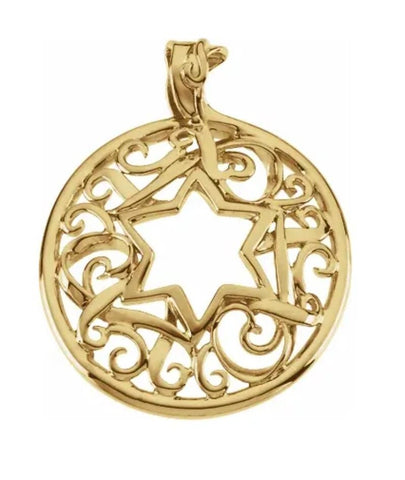 10kt, 14kt or 18kt Solid Yellow or White Gold, 34x27.5 mm Star of David Pendant. Solid Gold