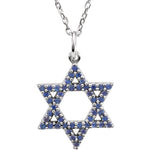 4K White Blue Sapphire Star of David 16" Necklace, Solid Gold w/ 16in Chain