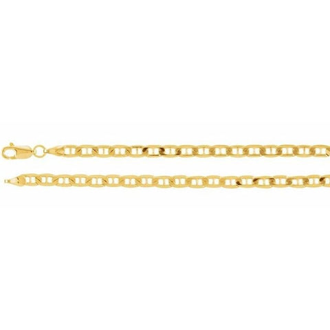 Solid 14kt Gold Medium Curbed Anchor Chain, Rope Necklace, 3.7mm Thick, 16" 18" 20" 24" inch, Men's Unisex