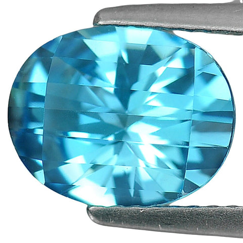 3.08ct, Natural Brazil Swiss Blue Topaz,  10x8mm Oval Checkerboard Ct, VVS Eye Clean, Loose Stone, Exceptional