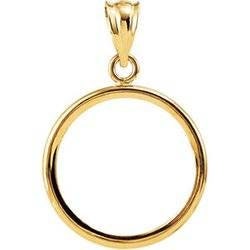 Solid 14kt Yellow Gold Plain Coin Mount Setting, Coin Frame W/Tab Back, Made in USA