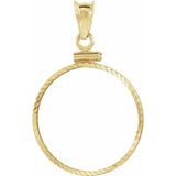 Solid 14kt Yellow Gold Diammond Cut Coin Mount Setting, Coin Frame With Screw Top, Made in USA